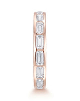 18K rose gold wedding band featuring emerald-cut diamonds in a sleek geometric bezel-set design | SARATTI