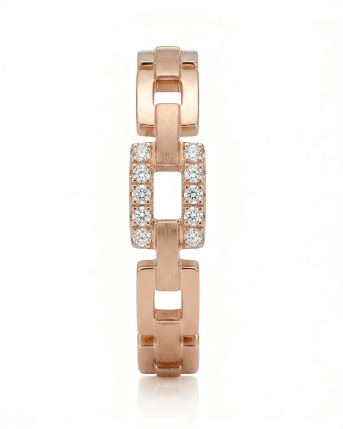 18K rose gold wedding ring featuring interlocking geometric links and brilliant diamond accents - SARATTI