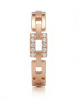 18K rose gold wedding ring featuring interlocking geometric links and brilliant diamond accents - SARATTI