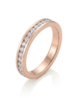 18K rose gold wedding ring set featuring round natural diamonds channel set around the female eternity band - SARATTI