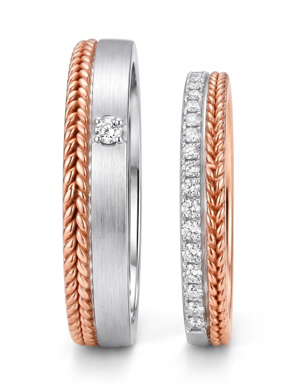 18K two tone gold his and hers wedding rings for weddings, anniversaries, and meaningful couple gifts - SARATTI