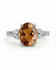 18K white gold Natural Imperial Topaz setting with marquise diamond leaf detail | SARATTI