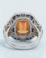18K white gold emerald cut Topaz setting with Art Deco geometry | SARATTI