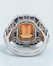18K white gold emerald cut Topaz setting with Art Deco geometry | SARATTI