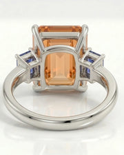 18K white gold emerald cut Topaz setting with rectangular side stones - SARATTI