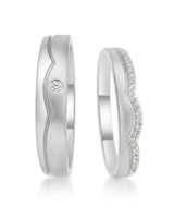 18K white gold half eternity diamond wedding set for weddings, anniversaries, and coordinated couple styling | SARATTI