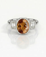 18K white gold oval Topaz three-stone setting with open gallery --SARATTI