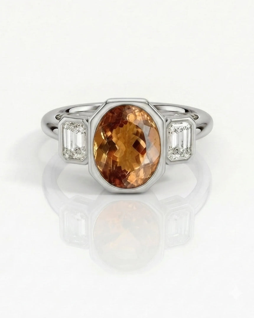 18K white gold oval Topaz three-stone setting with open gallery --SARATTI