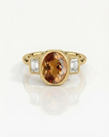 18K yellow gold Imperial Topaz setting with oval-cut diamond side stones | SARATTI