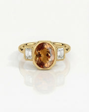 18K yellow gold Imperial Topaz setting with oval-cut diamond side stones | SARATTI
