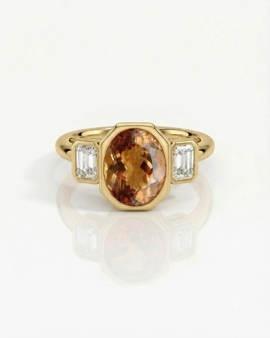 18K yellow gold Imperial Topaz setting with oval-cut diamond side stones | SARATTI