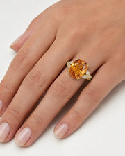 18K yellow gold Natural Imperial Topaz setting with marquise leaf diamonds | SARATTI