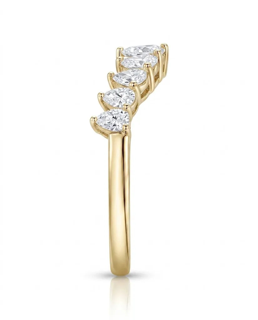 18K yellow gold curved diamond wedding band designed for engagement ring pairing, weddings and anniversaries | SARATTI