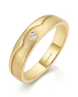 18K yellow gold diamond wedding set featuring elegant half eternity detailing and coordinated band styling | SARATTI