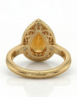 18K yellow gold double halo setting with open scrollwork gallery | SARATTI