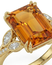 18K yellow gold emerald cut Topaz setting with botanical diamond accents - SARATTI