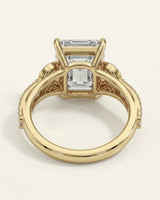 18K yellow gold emerald cut Topaz setting with botanical diamond accents | SARATTI