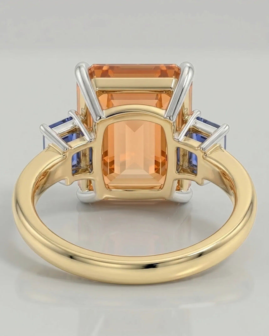 18K yellow gold emerald cut Topaz setting with cool blue contrast - SARATTI