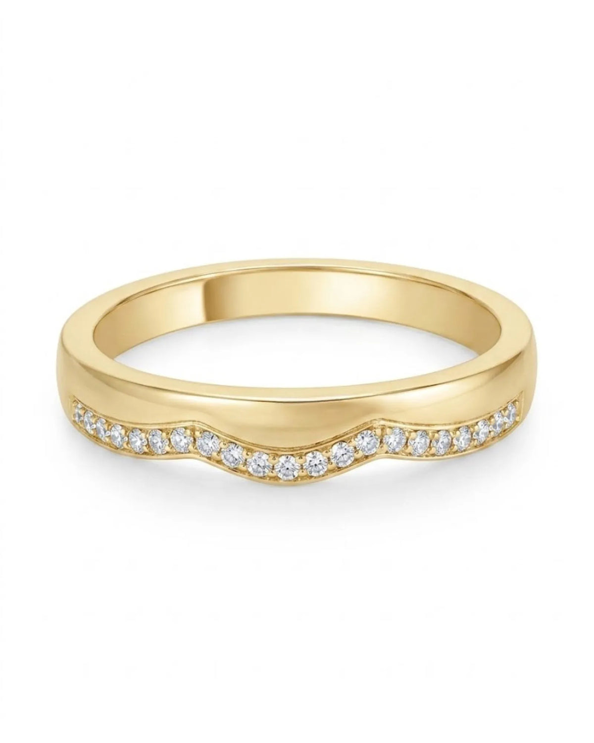 18K yellow gold half eternity diamond wedding set for weddings, anniversaries, and coordinated couple styling | SARATTI