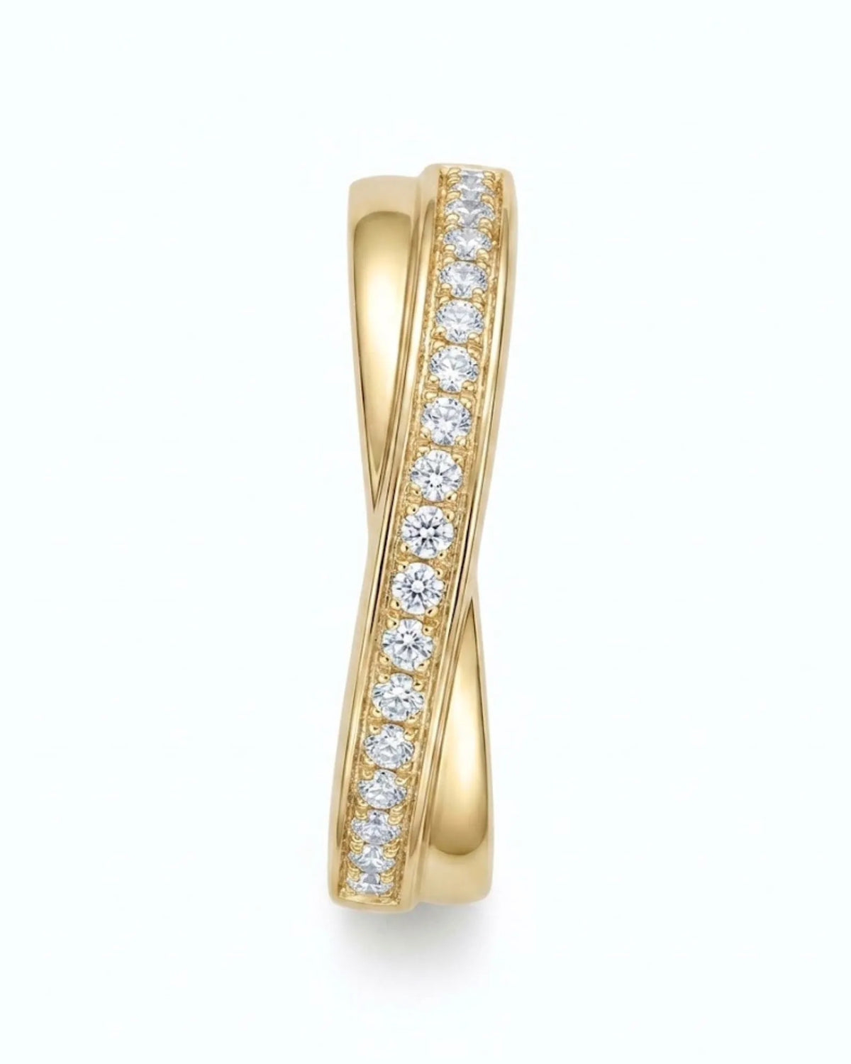 18K yellow gold his and hers wedding rings featuring a classic diamond half eternity design | SARATTI