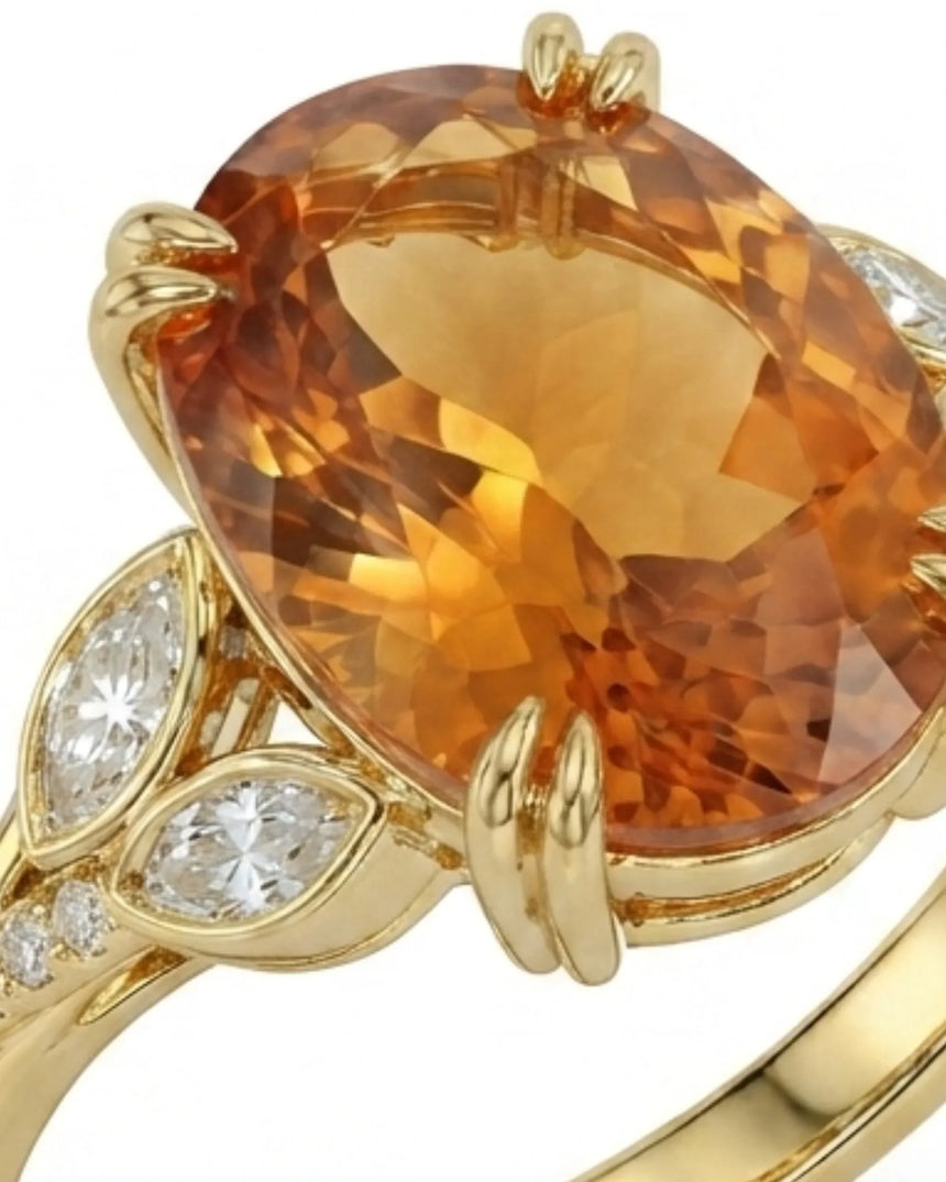 18K yellow gold oval Natural Imperial Topaz setting with refined botanical detail - SARATTI