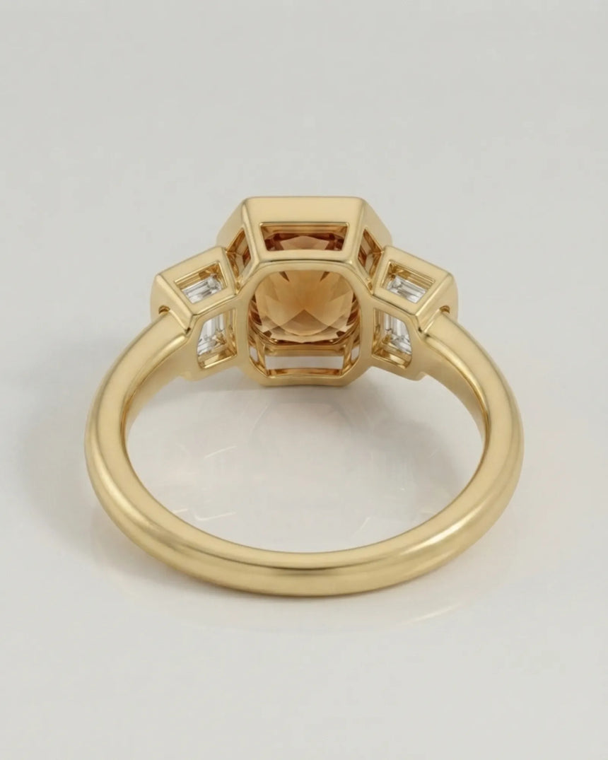 18K yellow gold oval Topaz setting with polished three-stone structure - SARATTI