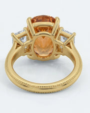 18K yellow gold oval Topaz setting with polished three-stone structure | SARATTI