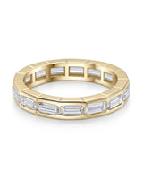 18K yellow gold wedding band featuring emerald-cut diamonds in a sleek geometric bezel-set design | SARATTI