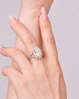 Cometa Corona – Natural Radiant-Cut Diamond Floral Halo Ring