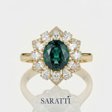 18k Yellow Gold Green Sapphire Gemstone Ring with Natural Diamonds | SARATTI