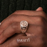 18k rose gold diamond halo signet ring with personalized crest | SARATTI