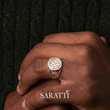 18k rose gold regalia d’oro II signet ring with diamond halo crest design | SARATTI  