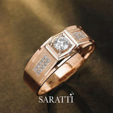 18k rose gold six paths echelon men’s diamond ring with pavé shoulder panels | SARATTI