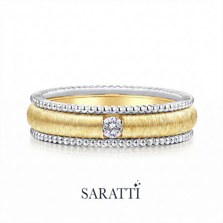 18k white and yellow gold imperium men’s layered wedding band round diamond accent | SARATTI