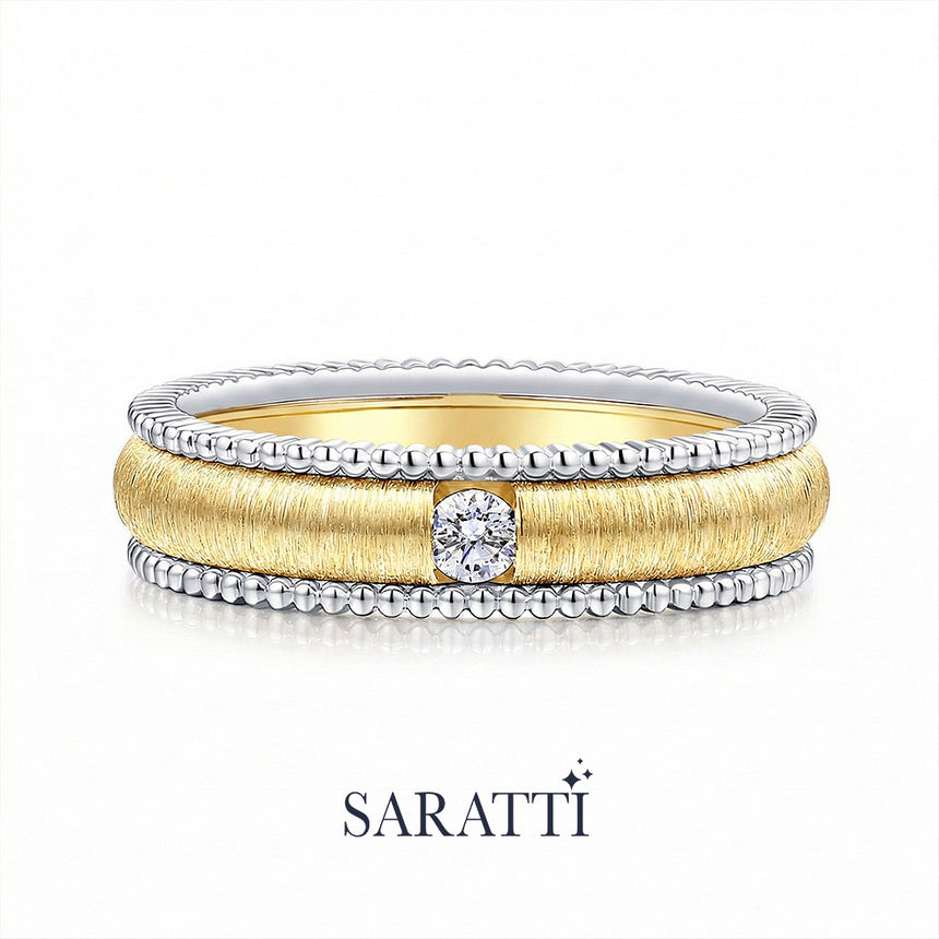 18k white and yellow gold imperium men’s layered wedding band round diamond accent | SARATTI