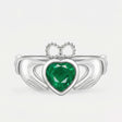18k white gold coronet heart claddagh ring with 1 carat heart emerald | SARATTI