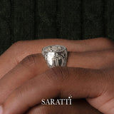 18k white gold diamond halo signet ring with personalized crest | SARATTI  