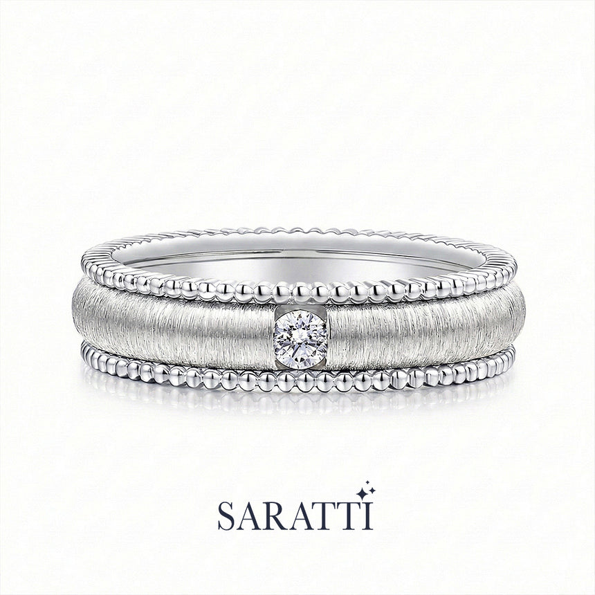 18k white gold imperium men’s layered wedding band round diamond accent | SARATTI