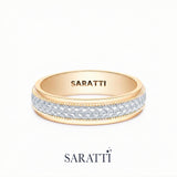 18k yellow and white gold aurelian men honeycomb wedding band geometric textured design | SARATTI
