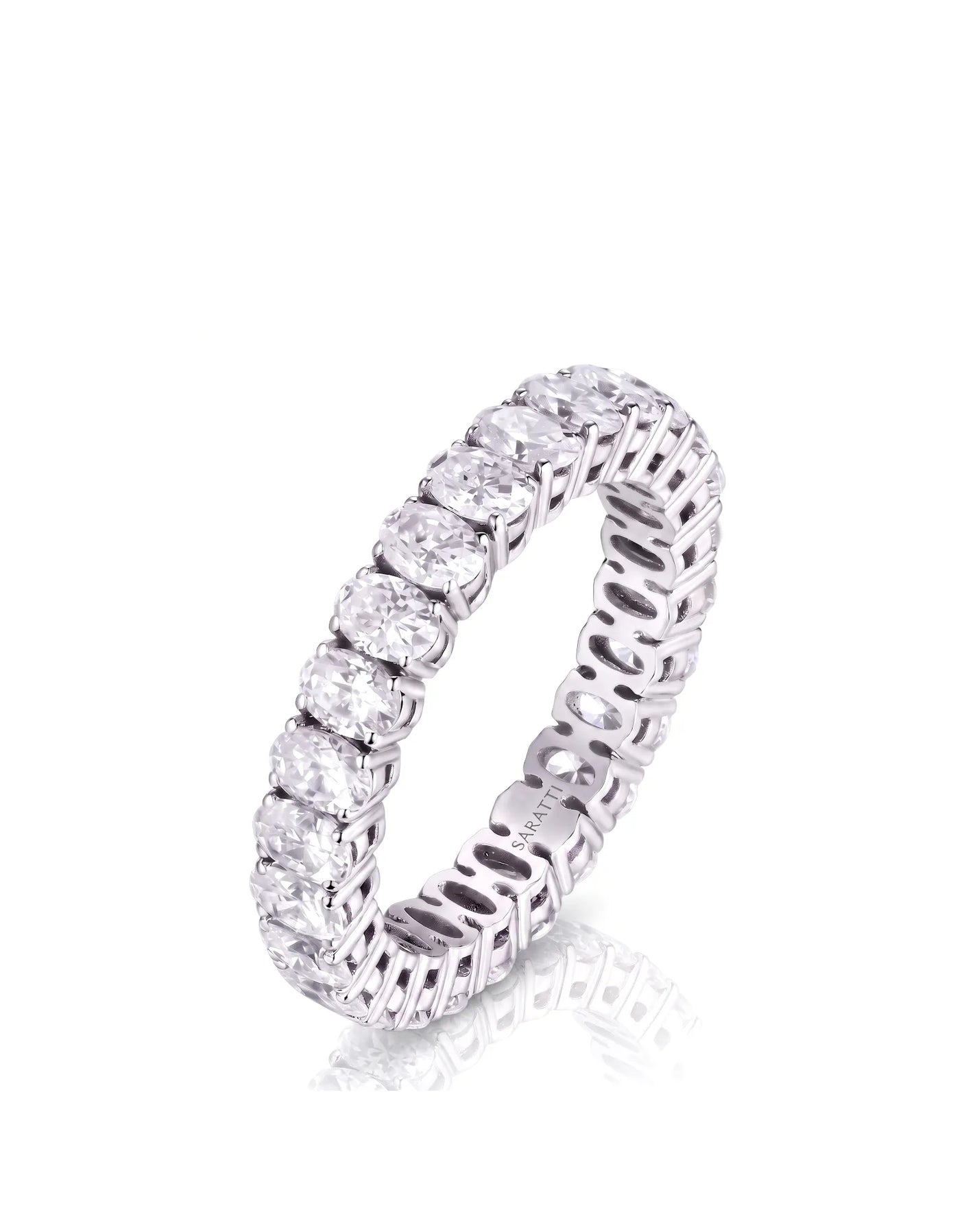Oval Wedding Band in White Gold Prong Set