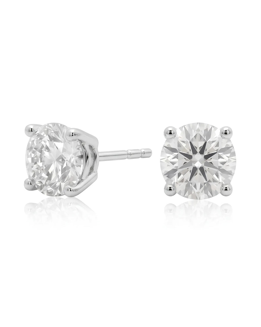 1.00 ct. tw. lab-grown round diamond four-prong studs in platinum, front view | SARATTI