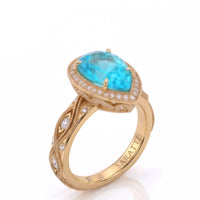 VIRELIA – Paraiba Tourmaline Vintage Milgrain Diamond Setting – Pear