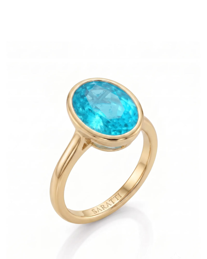 Yellow gold view of AUREX Oval Paraiba Tourmaline bezel setting | SARATTI