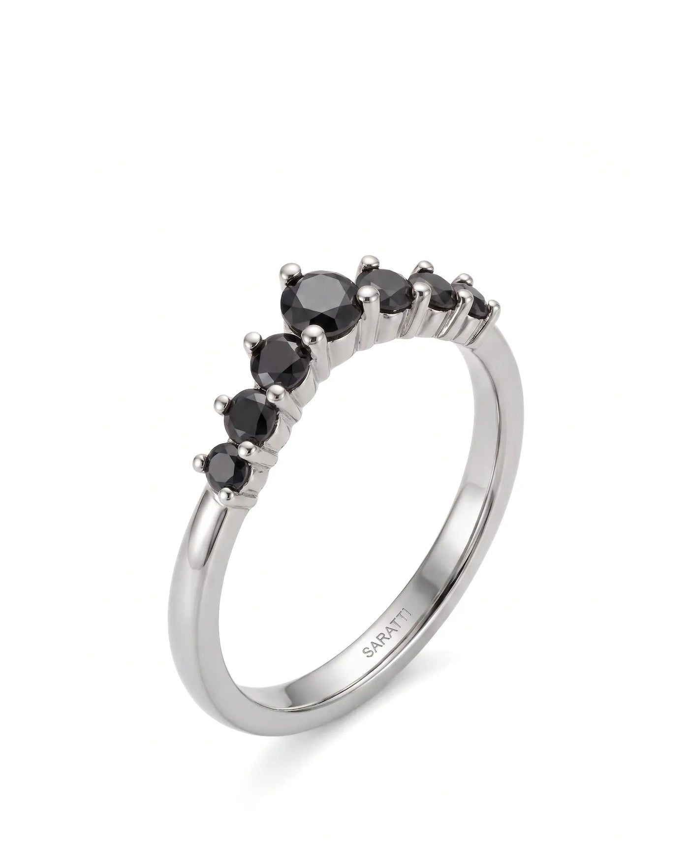 Black Diamond Curved Band in 18K Yellow Gold