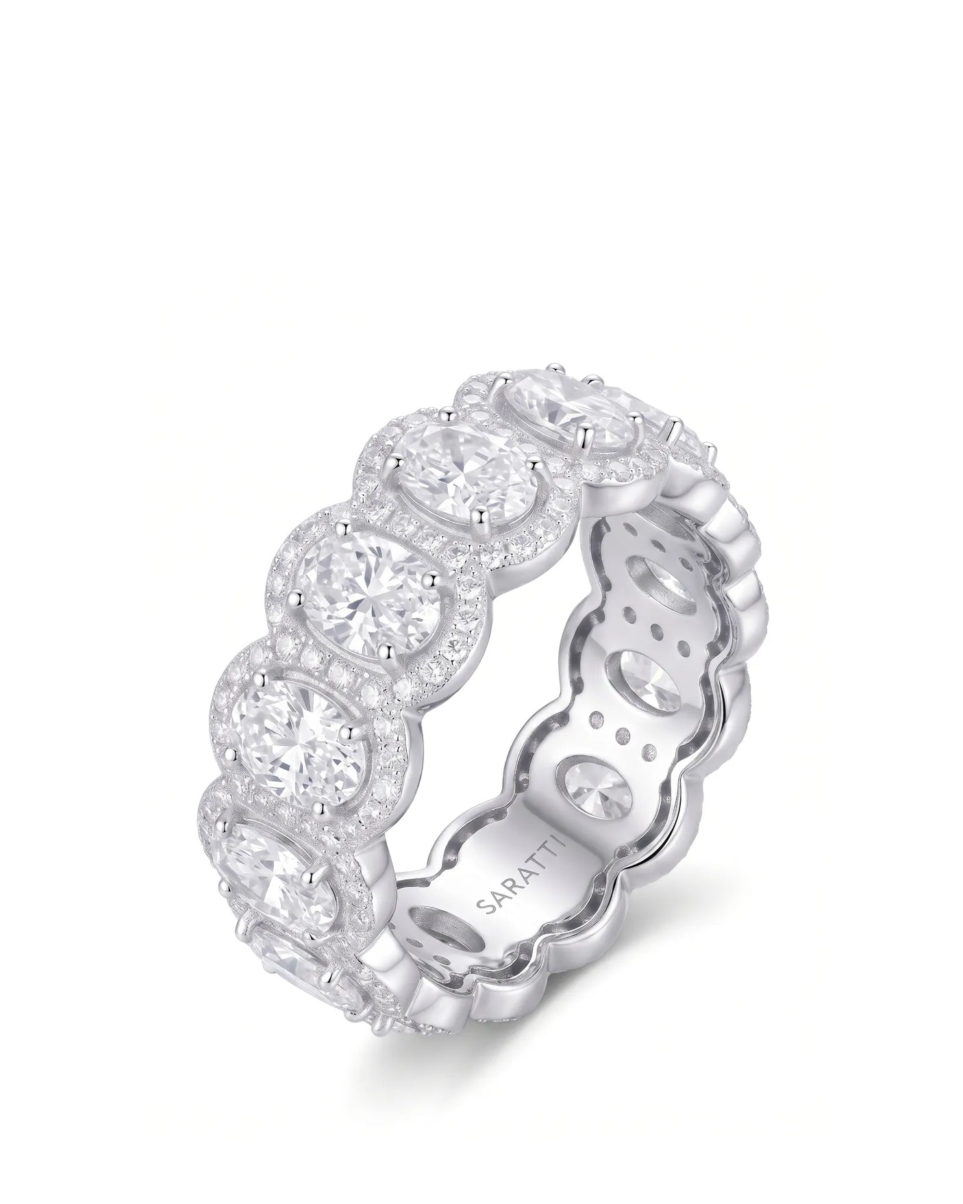 Oval Ring Wedding Band with Halo in White Gold