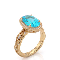 VIRELIA – Paraiba Tourmaline Vintage Milgrain Diamond Setting – Oval