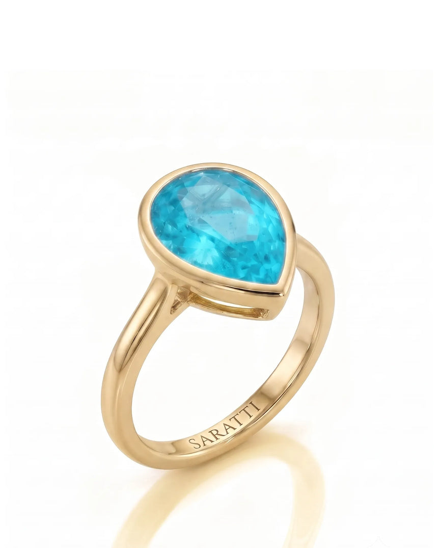 AUREX Pear Paraiba Tourmaline bezel setting in yellow gold