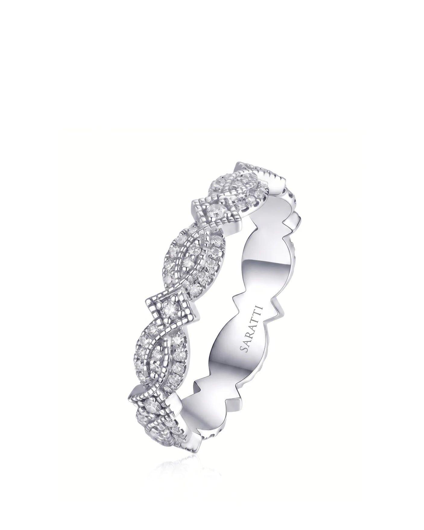 Art Nouveu Wedding Band with Diamonds in White Gold