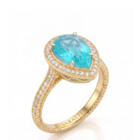 Cordelle Halo – Paraiba Tourmaline Diamond Rope Band Setting – Pear