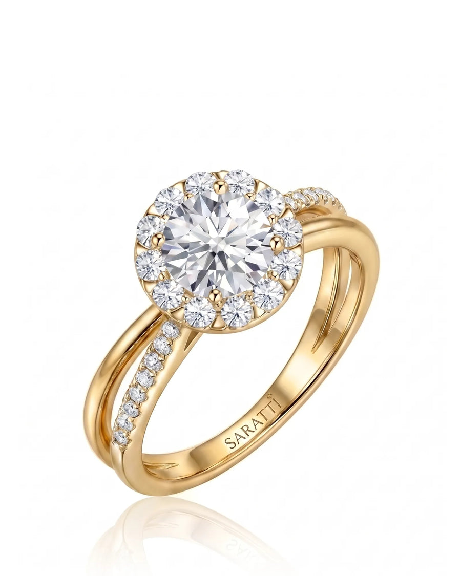 Elani – Natural Round Diamond Halo Split-Shank Ring